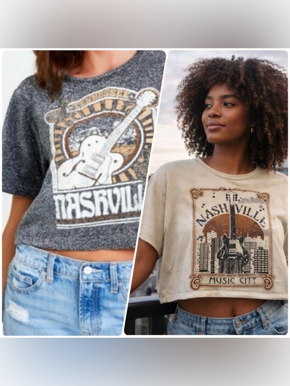 Lot of 2 Altar'd State Nashville Graphic Cropped T-Shirt Sz Large